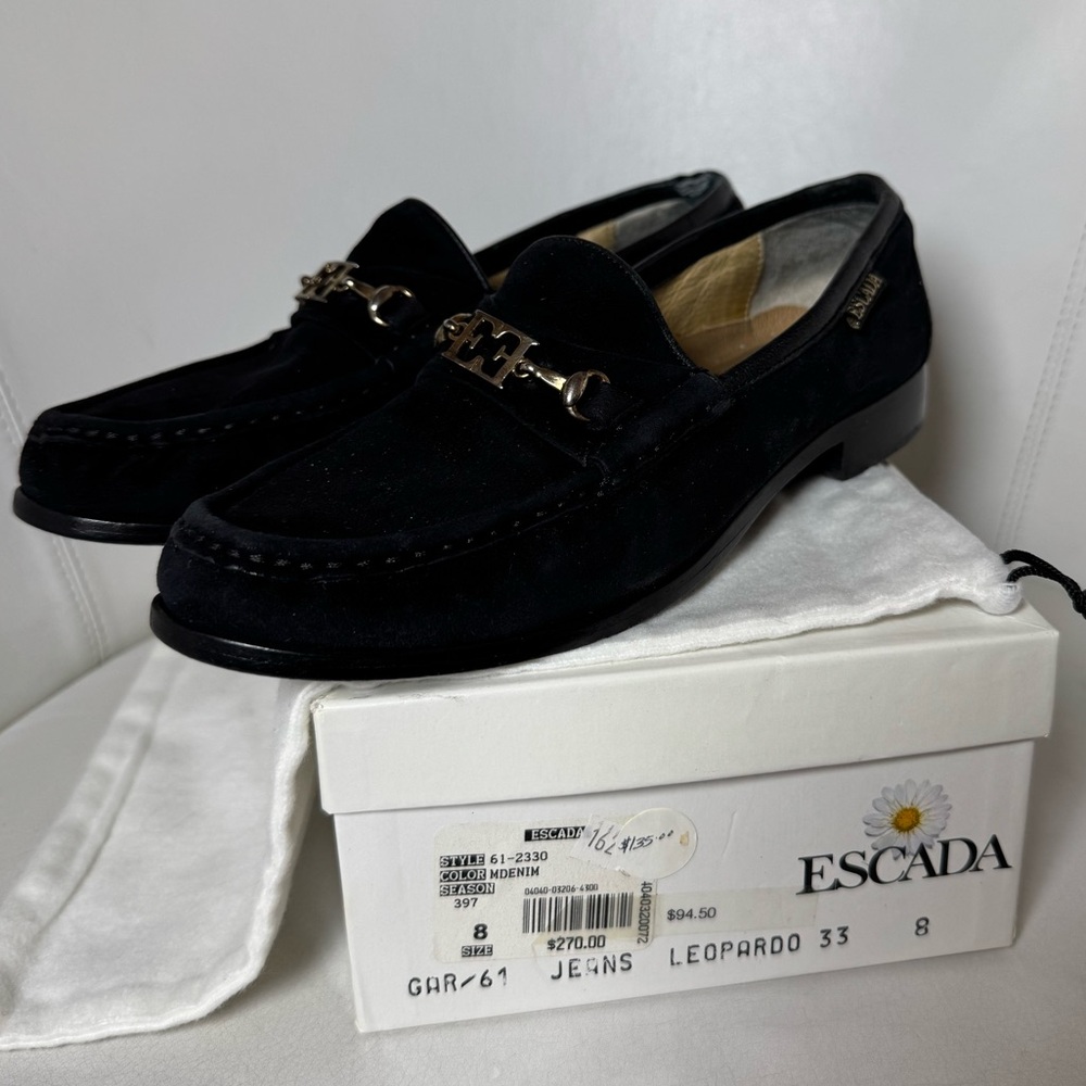 Escada Black Loafers with Gold Accent